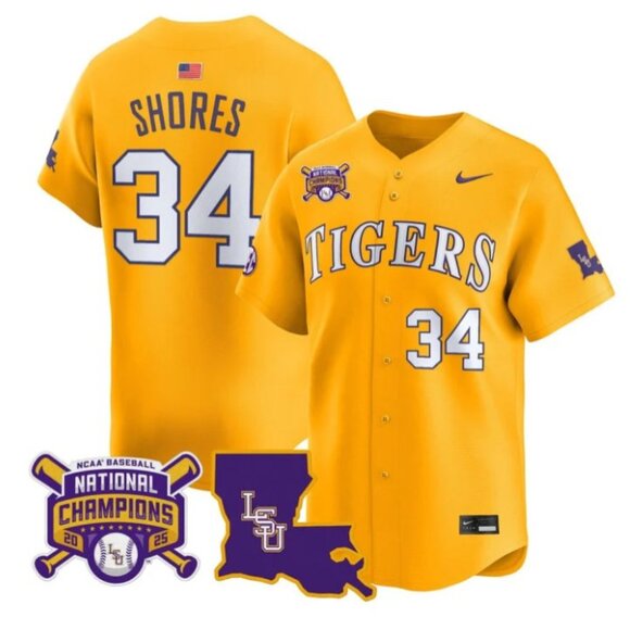 Mens Youths Kids Womens Chase Shores LSU Tigers 2025 CH Stitched Jersey Yellow